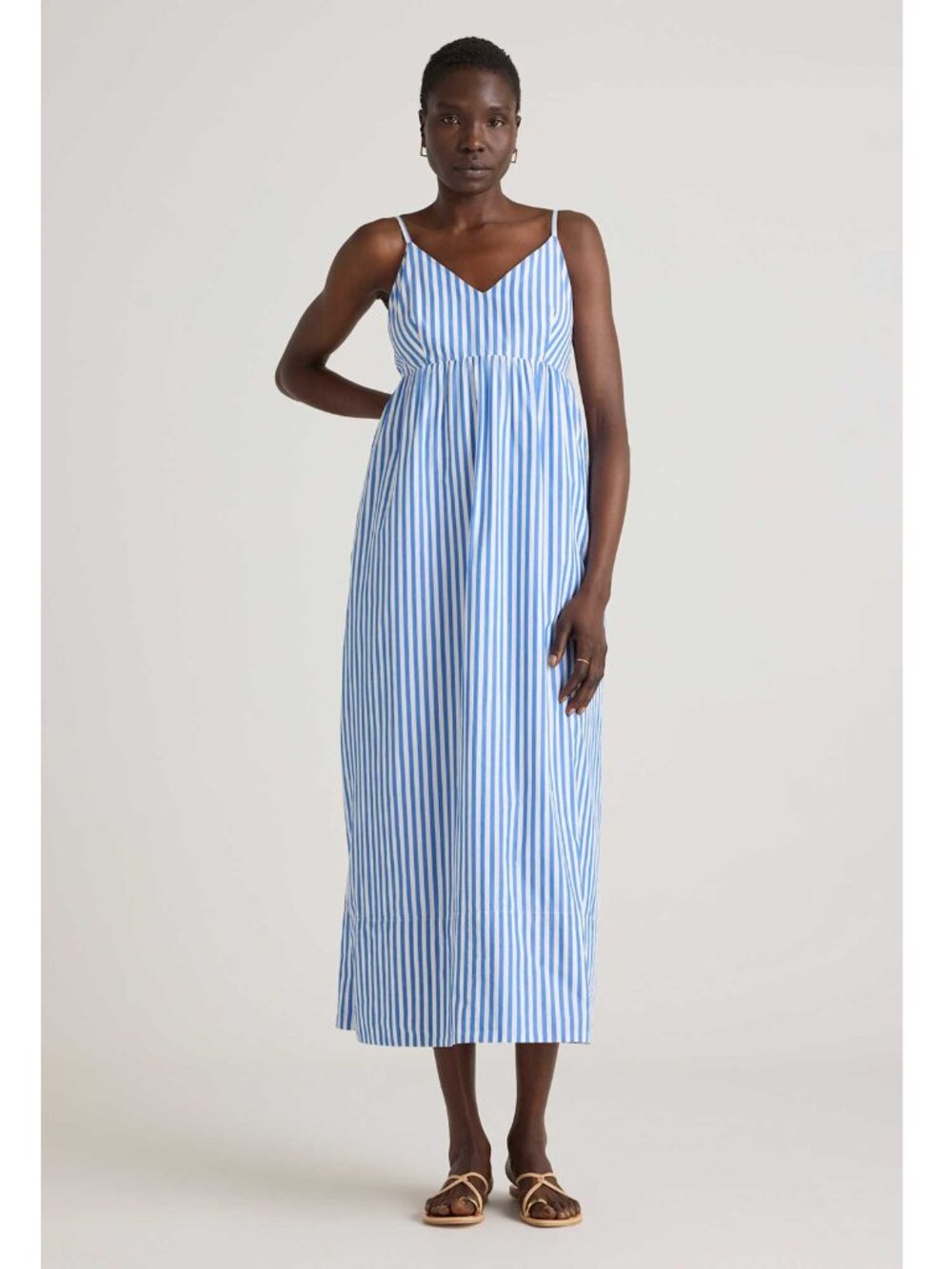 Quince Organic Cotton Sleeveless Maxi Dress in Azure Stripe XS $79
